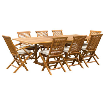 9-Piece Teak Wood West Palm Dining Set with Rectangular Extension Table and Chai