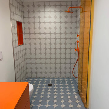 Silverlake Blue Dots and Orange Pops Bath Remodel