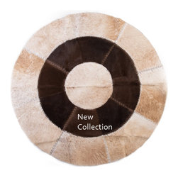 Luxury Cowhide Patchwork Area Rug / Round / Light Gray / 5'3" x 5'3" / Hand Mad - Area Rugs
