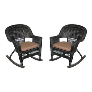 Pemberly Row Patio Rocker, Black - Tropical - Outdoor Rocking Chairs