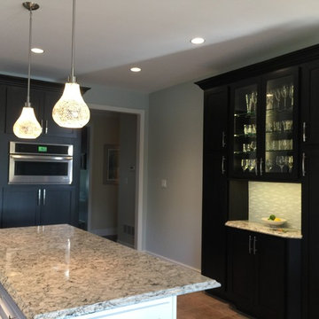 Cabinet refacing--espresso with White Island and quartz