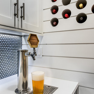 デンバーの小さいトランジショナルスタイルのおしゃれなホームバー (シェーカースタイル扉のキャビネット、白いキャビネット) の写真