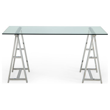 Modrest Ostro Modern Stainless Steel, Glass Desk