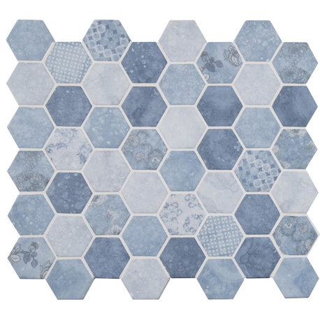 MSI SMOT-GLS-6MM-V1 12" x 13" Hexagon Geometric Mosaic Walls Tile - Vista Azul