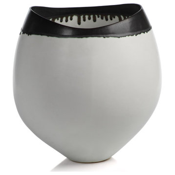 Tasso White Eclipse Vase with Black Rim, Large