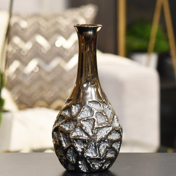 Gold Ceramic Vase With Crumpled Design