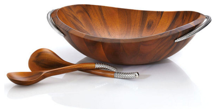 Nambé Braid Salad Bowl With Servers