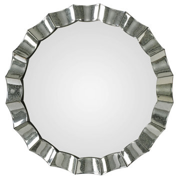 Scalloped Venetian Round Mirror Framed Wall Mirror, 39" Vanity Curved Glam
