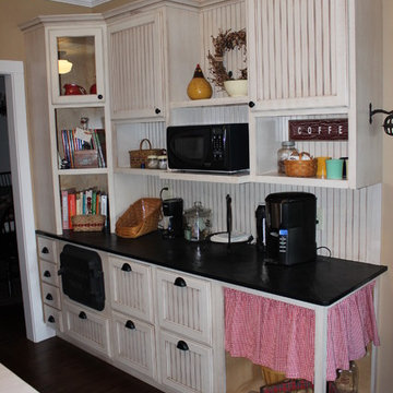 Bead Board Cabinets With Angled Corner & Crown Molding