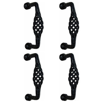 Black Wrought Iron Drawer Handle 6" Cabinet Pull Birdcage Design Pack of 4