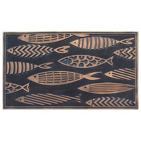Fish Rubber Mat, Copper Indoor Anti Slip Front Door Heavy Duty Doormat, 18"x30"