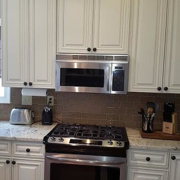 Arnold White Painted Kitchen Cabinets with Pinstripe