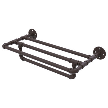 Pipeline Wall Mounted Towel Shelf with Towel Bar, Oil Rubbed Bronze, 24"