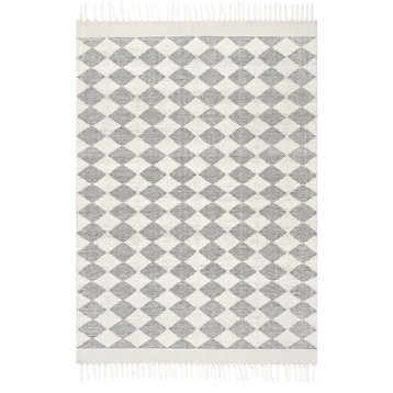 Arvin Olano x RugsUSA Fractal Diamond Wool Area Rug, Gray 8' x 10'