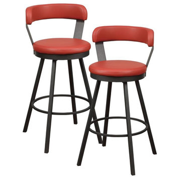 Pemberly Row Metal Swivel Pub Height Chair in Mottled Silver/Red (Set of 2)