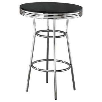 30 inches Round Bar Table with Chrome Metal Base, Black