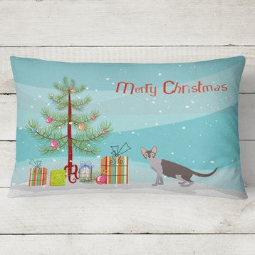 Lykoi 2 Cat Merry Christmas Canvas Fabric Decorative Pillow