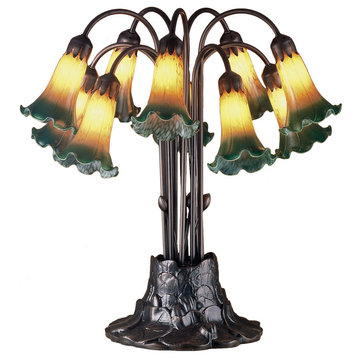 22H Amber/Green Pond Lily 10 LT Table Lamp