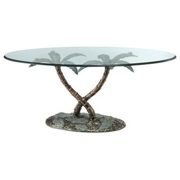 Cast Aluminum Palm Tree Glass Top Coffee Table