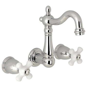Classic Wall Mount Bathroom Faucet, Swivel Spout & Dual Crossed Handles, Chrome