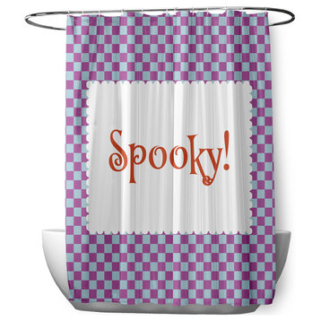 70"Wx73"L Halloween Spooky Checks Shower Curtain, Orchid