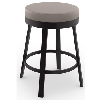 Amisco Clock Swivel Counter and Bar Stool, Taupe Grey Faux Leather / Dark Brown Metal, Counter Height