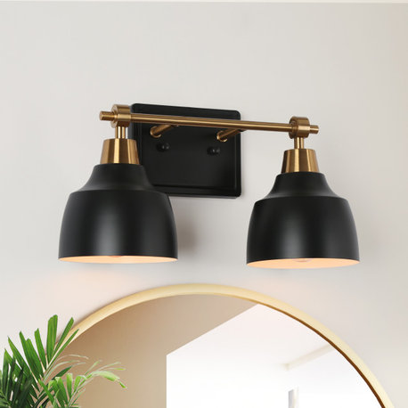 LALUZ Modern Bathroom Vanity Lighting, Matte Black and Polished Gold, 2-Light