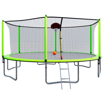 15-ft Round Backyard Trampoline in Green with Enclosure, Covered/Padded Springs