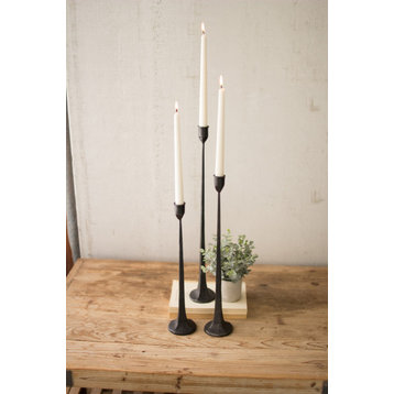Kalalou Cbl1020 Set Of Three Tall Cast Iron Taper Candle Holders