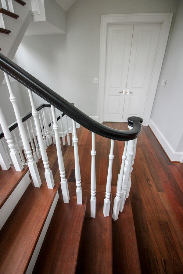 Powerful Impression by Floating Staircase in Suburban Foyer