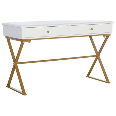 Riverbay Furniture Modern 2-Drawer Wood/Metal Desk in White/Gold