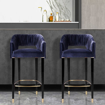 $175.99 Modern Blue Velvet Counter Height Bar Stool with Footrest
