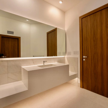 Long Floating Vanity With Walnut Door