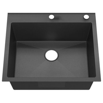 Sinber Double Bowl Kitchen Sink with 304 Stainless Steel Black Finish, 25"x22", Drop-in