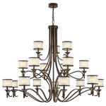 Kichler - Chandelier 18-Light, Mission Bronze - Clean lines and classic styling set this 18 light grand chandelier apart. Its Mission Bronze finish, Light Umber Translucent shade and Satin Etched Glass combine to create a bold and tasteful accent for your home.