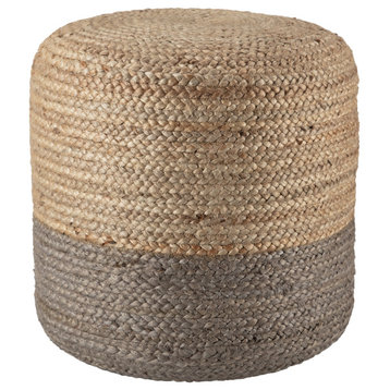 Jaipur Living Oliana Ombre White/Beige Cylinder Pouf, Taupe
