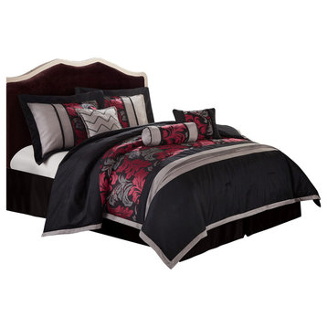 Lincoln Jacquard 7-Piece Comforter Set, Black/Red, California King