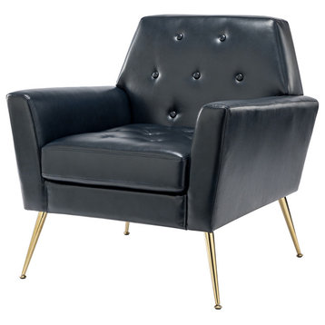 32.8" Comfy Armchair With Metal Legs, Navy