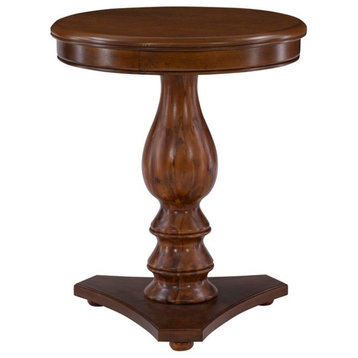 Linon Bree Round Wood Side Table 20"D x 24.5"H Pedestal Base in Hazelnut Brown