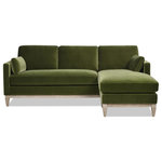 Jennifer Taylor Home - Knox 89" Modern Farmhouse Reversible Chaise Sectional Sofa, Olive Green Performance Velvet - The perfect blend between casual comfort and style, the Knox Seating Collection by Jennifer Taylor Home brings cozy modern feelings into any space. The natural wood base and legs make a striking combination with the luxurious velvet upholstery. The back and arm pillows are all removable and reversible for the ultimate convenience of care including the bench-seat cushion. The seat has a medium-firm supportive feel with feather-wrapped foam construction for a plush, down look and feel while a foam core offers resiliency and durability. Rearrange the chaise of the sectional to the left or right as you please with its versatile reversible construction. Whether you're lounging alone or entertaining friends, let the Knox Sectional be the quintessential backdrop of your daily routine. See the Knox Collection for the matching chaise lounge, armchair, and storage ottoman.