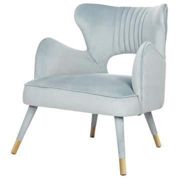 Elegant Accent Chair, Padded Seat With Channel Tufted Open Wingback, Slate Blue
