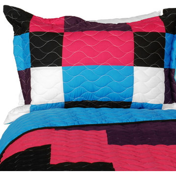 Gonna Lie 3PC Vermicelli-Quilted Patchwork Geometric Quilt Set Full/Queen