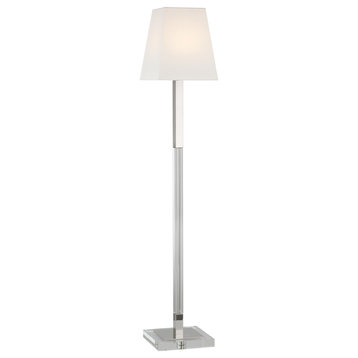 Reagan Medium Reading Floor Lamp in Polished Nickel and Crystal with Linen Shade