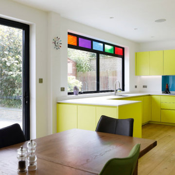 Yellow handleless kitchen