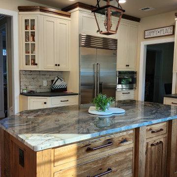 Rustic Hickory, Paint and Glaze with Copper range hood