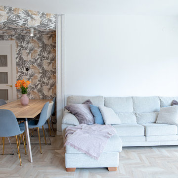 Composición equilibrada: salón y comedor unidos