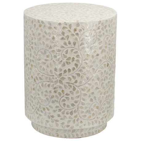 Round Accent Ottoman or Stool, White