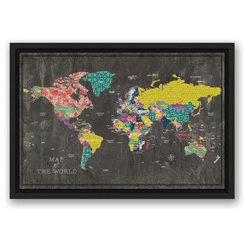 Colorful World Map Canvas Wall Art, 12"x18", Framed