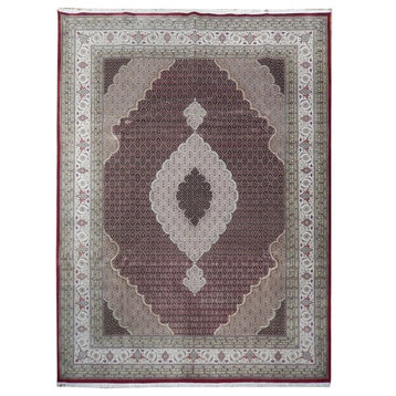 Traditional Rug, Burgundy, 10'x13', Tabriz Mahi, Handmade Wool & Silk