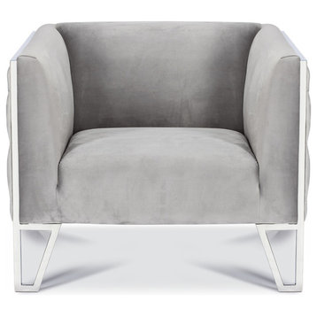 Kara Tufted Accent Chair, Polished Stainless Steel